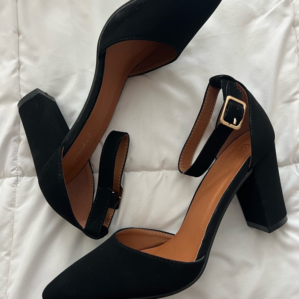 Black Suede Heels with Ankle Strap